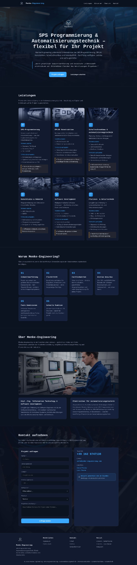 Screenshot einer Industrie-Firmenwebsite