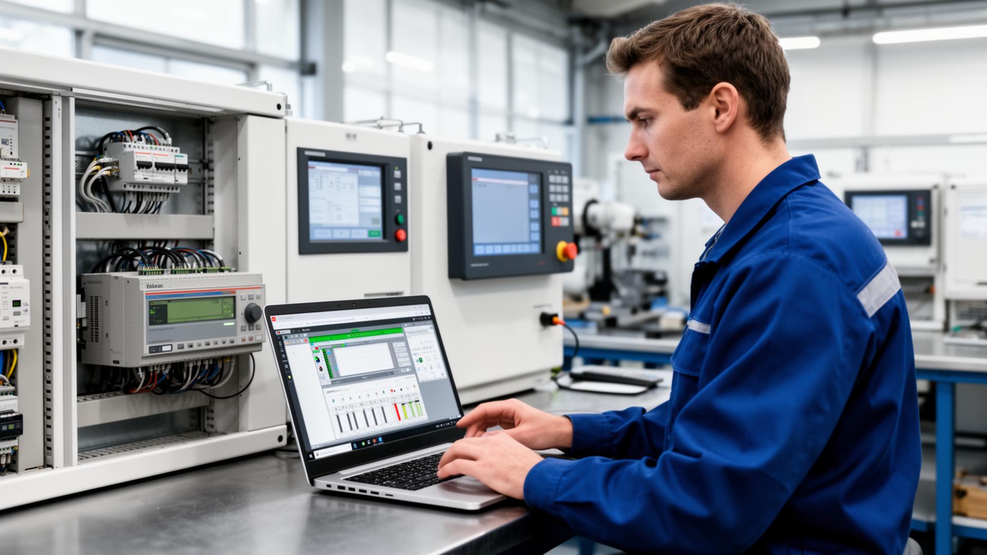 Ingenieur bei der EPLAN-Konstruktion am Laptop